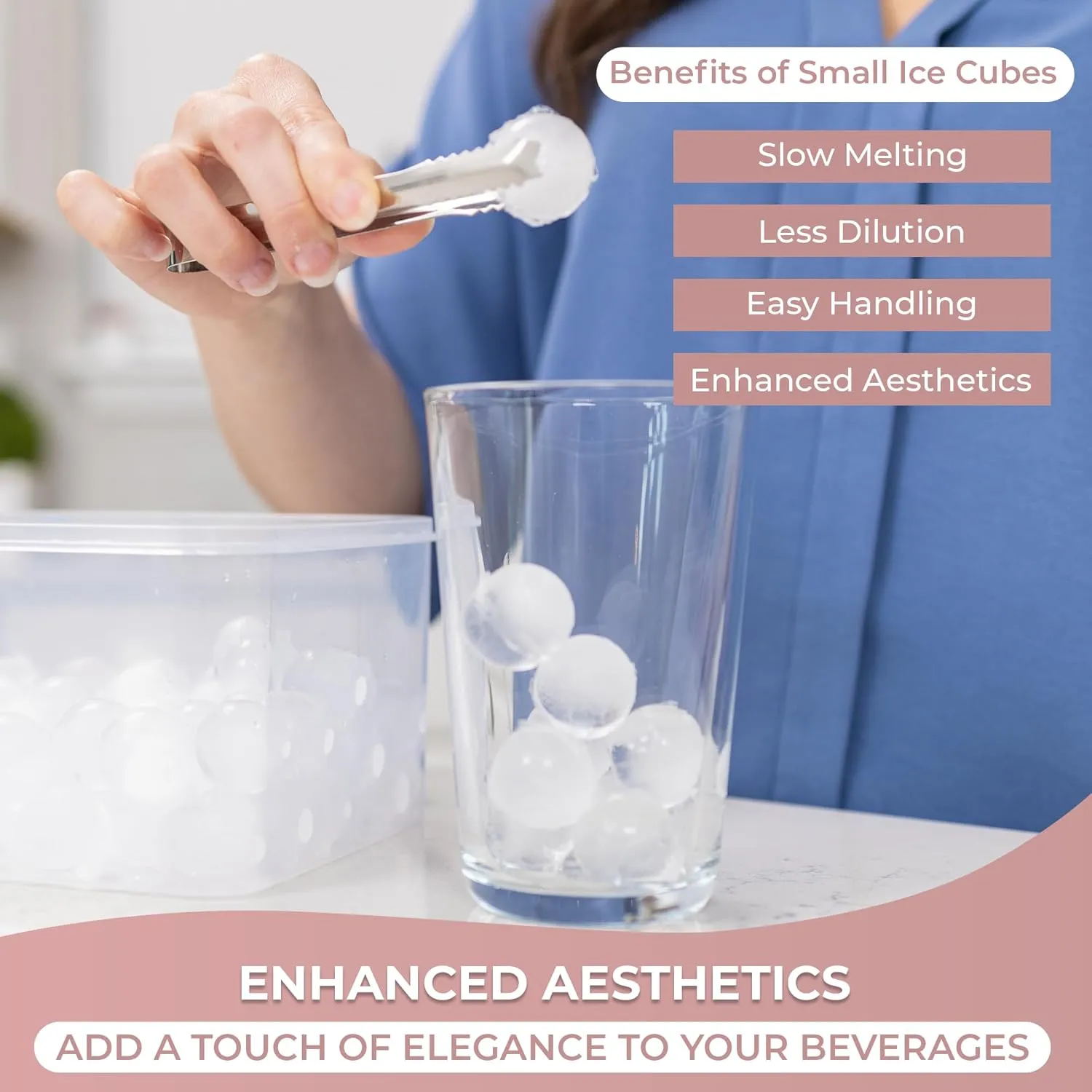 Ice Tray, (3 Pack) Small Ice Cube Tray (1 Inch) (Bin & Tong) (33 Cavities), Sphere Ice Molds For Iced Coffee, Beverages, Cocktails & Frozen Fruit, Suitable For All Occasions, Pink
