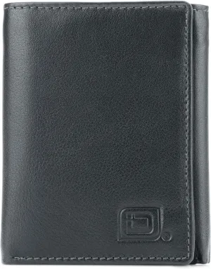 ID Stronghold Men's Leather Trifold Wallet - RFID Blocking - Black Wallet with Gift Box