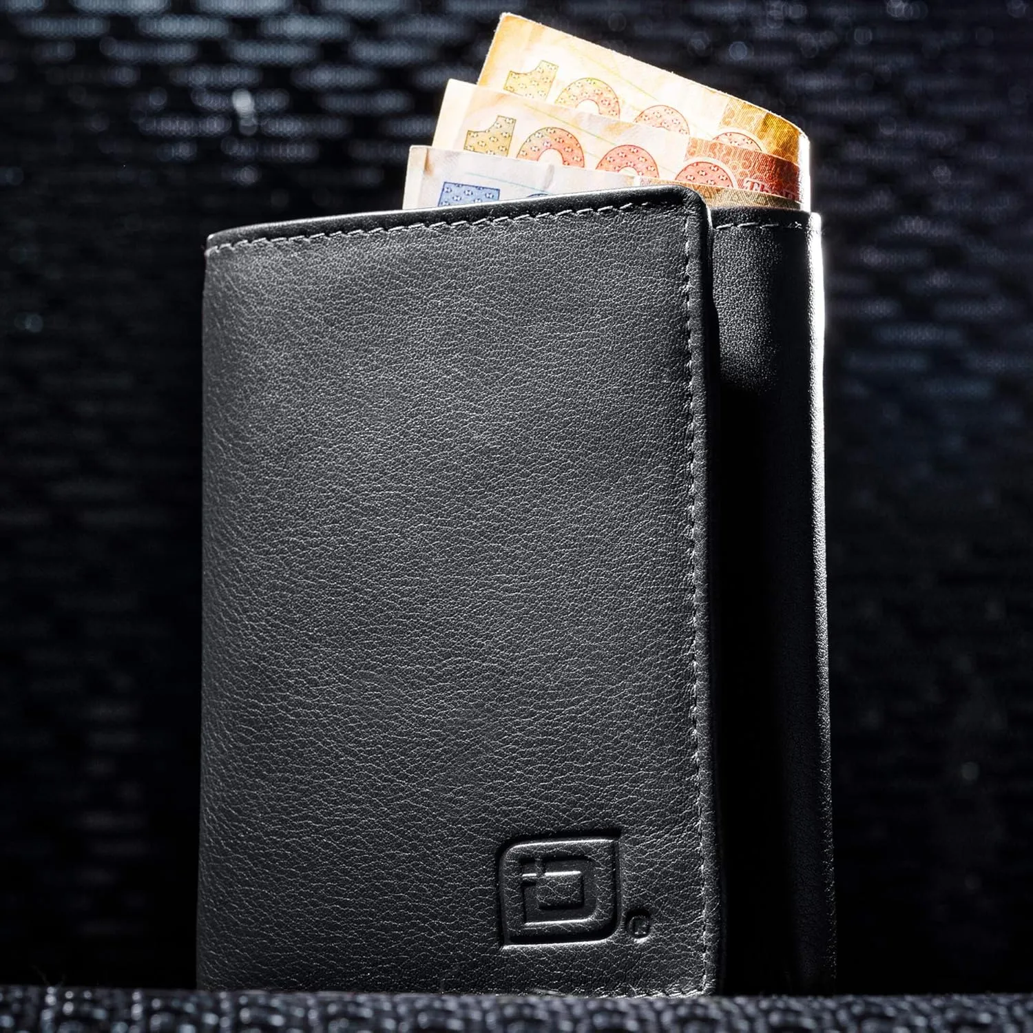 ID Stronghold Men's Leather Trifold Wallet - RFID Blocking - Black Wallet with Gift Box