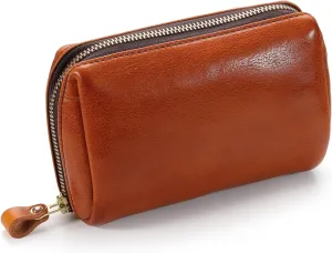 IJUN Handmade Vintage Clutch Purse for Women - Full Grain Oil Vegetable Tanned Cowhide Leather (Orange)