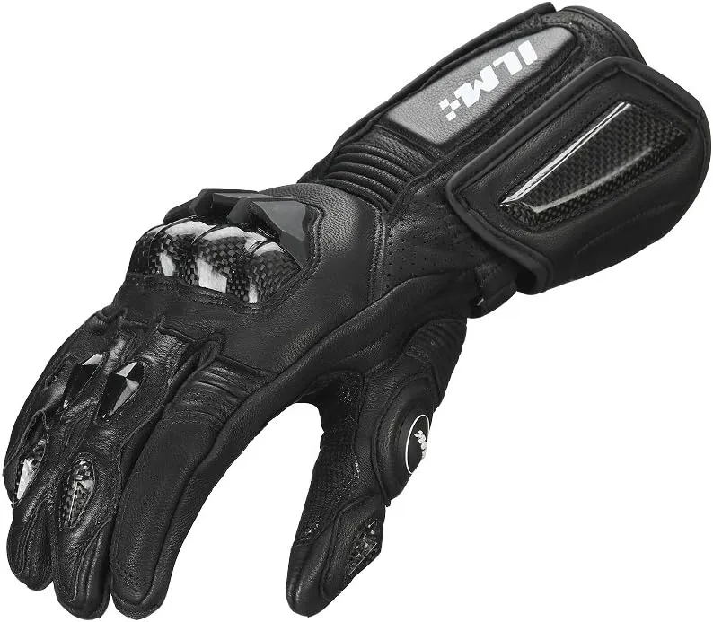 ILM Air Flow Leather Motorcycle Gloves for Men and Women Model-GRC01L (M, Black-Long)