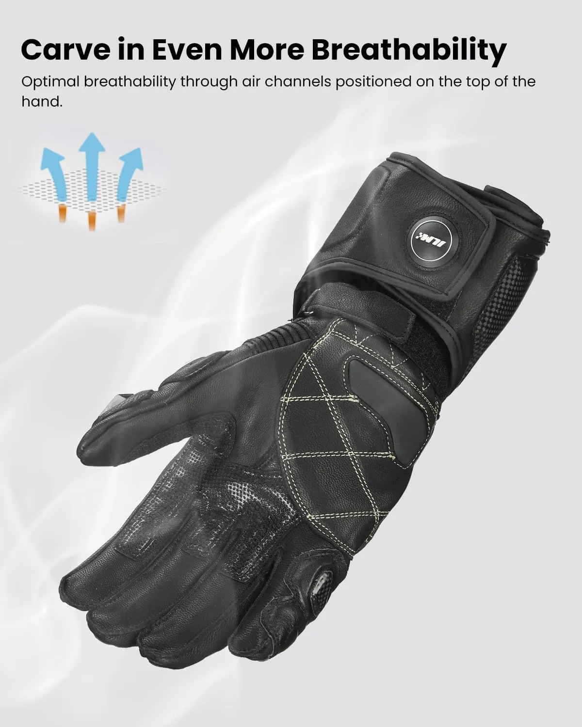 ILM Air Flow Leather Motorcycle Gloves for Men and Women Model-GRC01L (M, Black-Long)