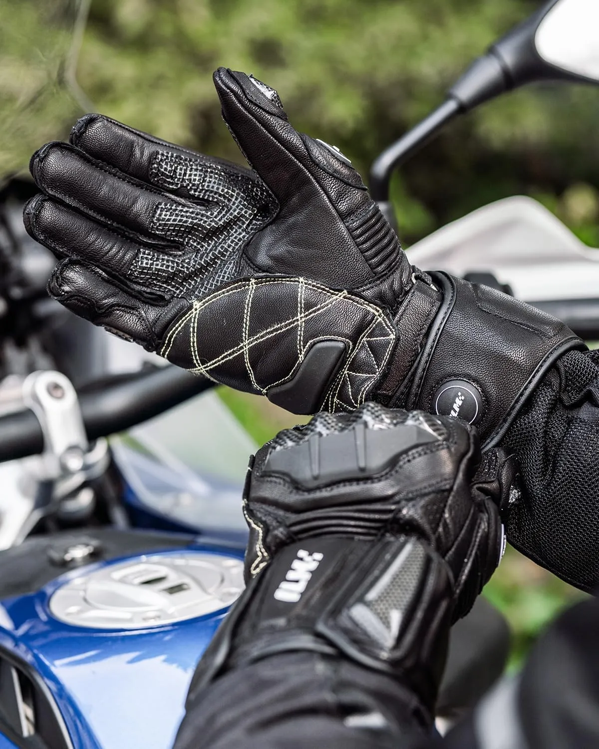 ILM Air Flow Leather Motorcycle Gloves for Men and Women Model-GRC01L (M, Black-Long)