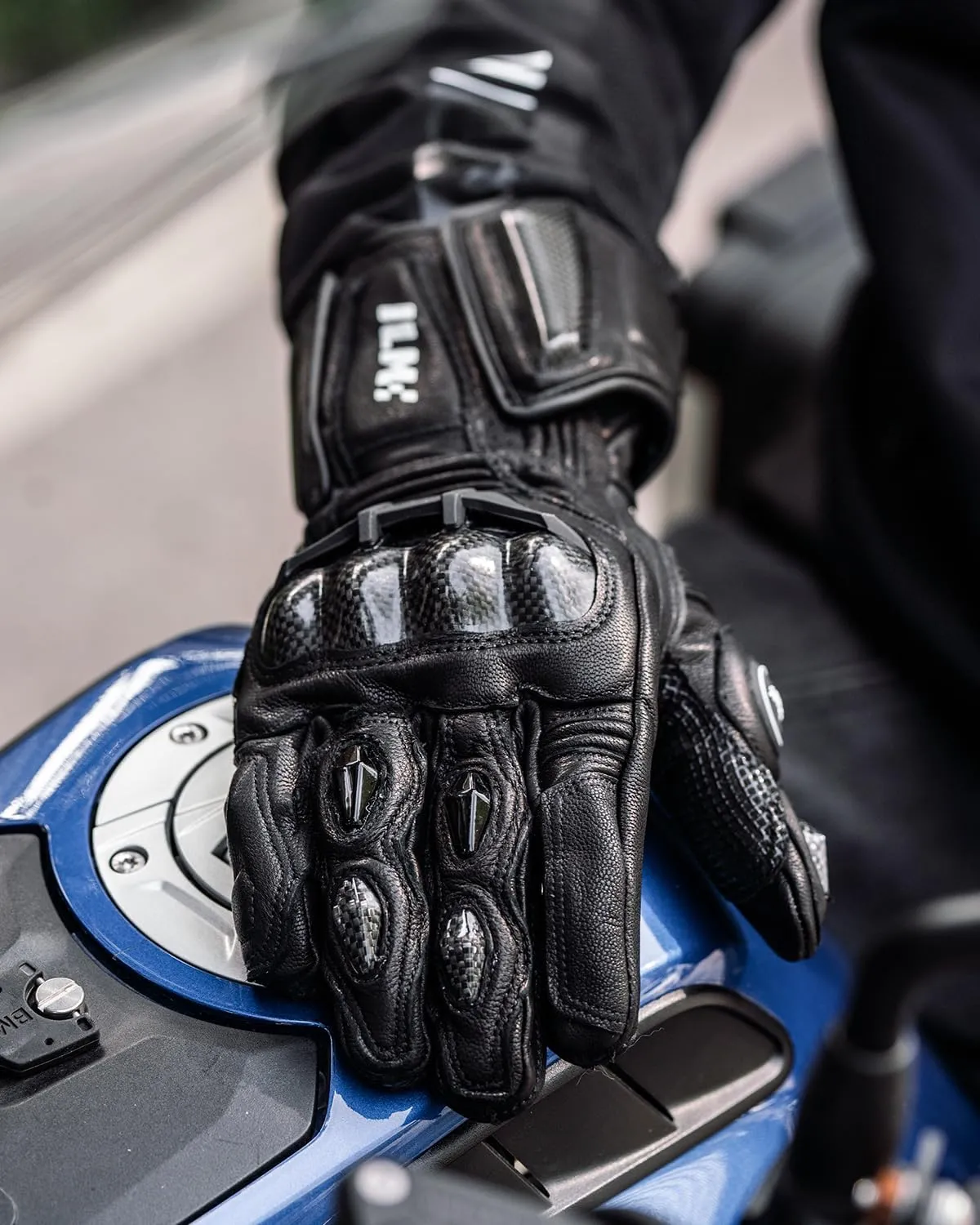 ILM Air Flow Leather Motorcycle Gloves for Men and Women Model-GRC01L (M, Black-Long)