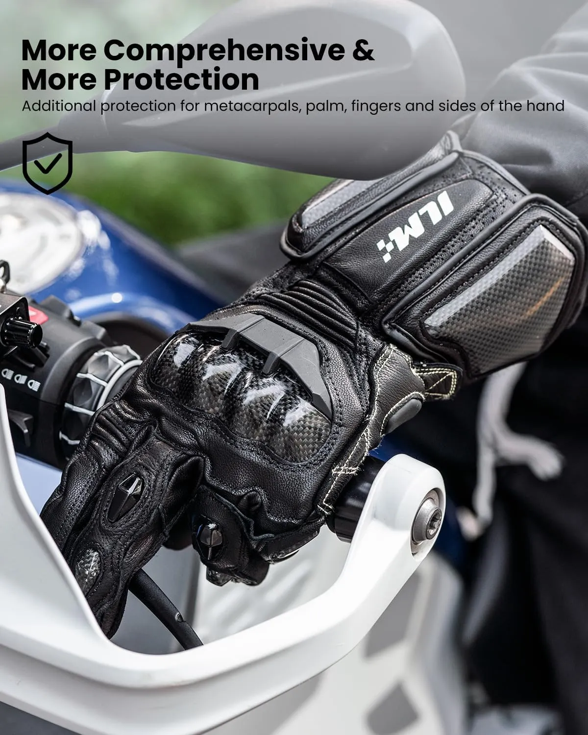 ILM Air Flow Leather Motorcycle Gloves for Men and Women Model-GRC01L (M, Black-Long)