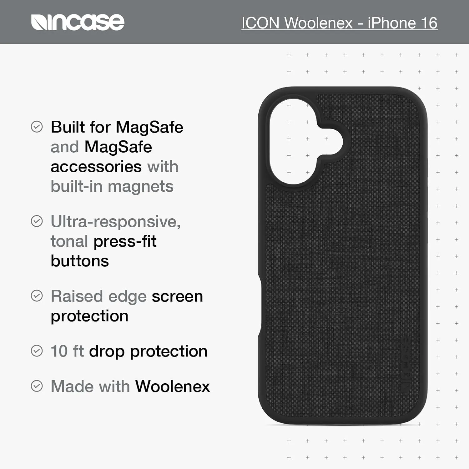 Incase ICON Case with Woolenex & MagSafe for iPhone 16 - Durable, Stylish, Protective, Lightweight, Water-Resistant, Scratch-Resistant with Wireless Magsafe Charging - Cosmic Red