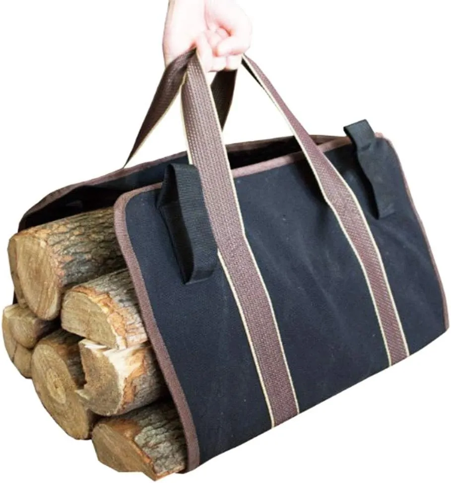Indoor Canvas Log Tote Bag Carrier,Mini Fireplace Firewood Totes Log Holders with Handles,Round Woodpile Rack Fire Wood Carriers Carrying for Outdoor Hearth Stove