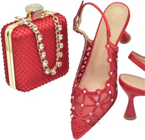 Italian Women's Shoes and Bags Set for Party Luxury Hollow Design Fashion High Heels