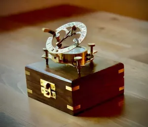 ITL Industry CO.Exquisite 3-Inch Brass Sundial Compass - Nautical Antique Vintage Gift with Wooden Box, Gold Finish | Elegant Maritime Navigation Tool for Collectors & Adventurers.
