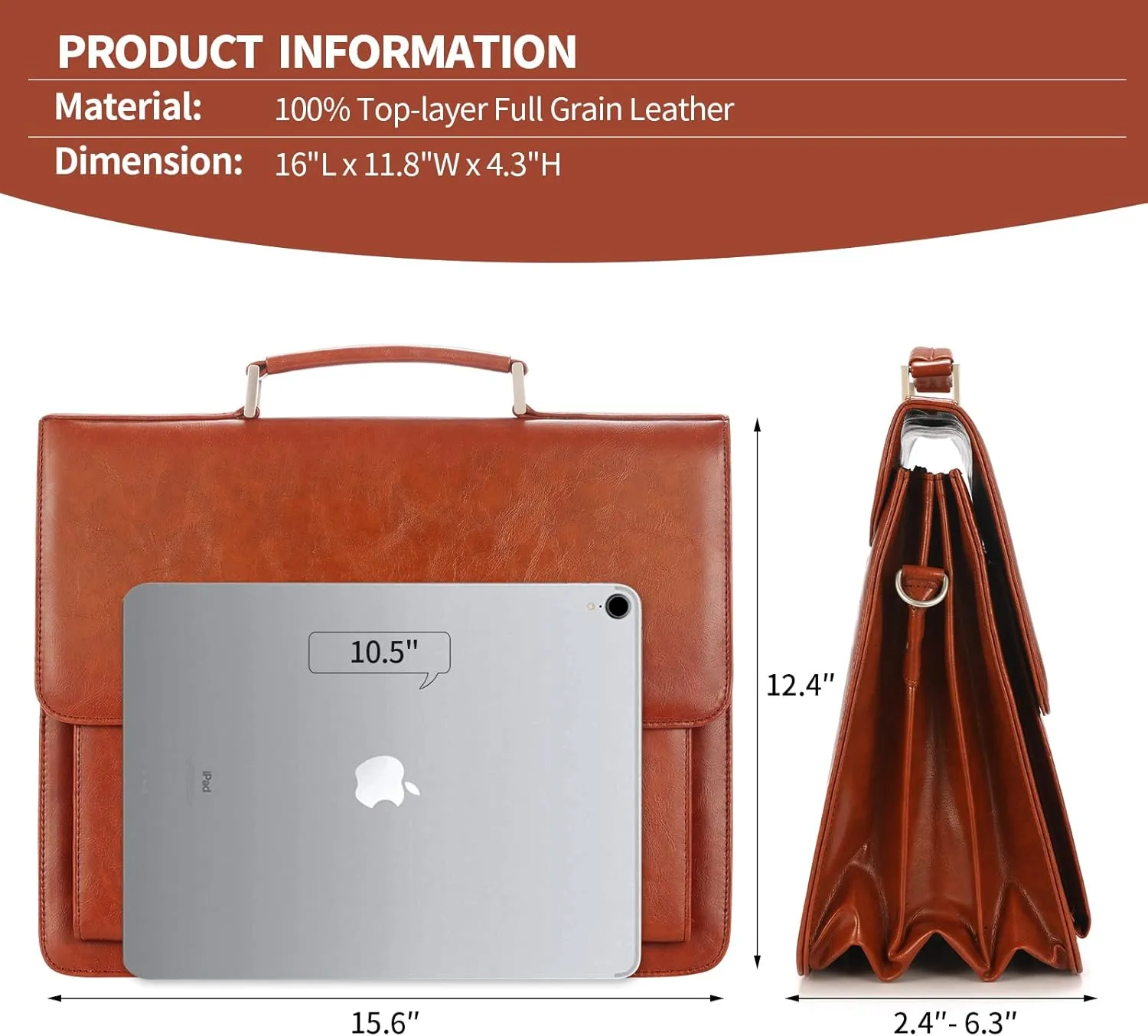 Jack&Chris Mens New PU Leather Attache Briefcase Traditional Messenger Lawyer Bag, MBYX015