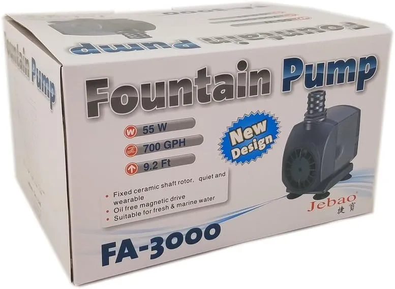 Jebao Submersible Fountain Pump for Hydroponics, Aquaponics, Waterfall, Fish Pond (FA-3000, 720GPH)