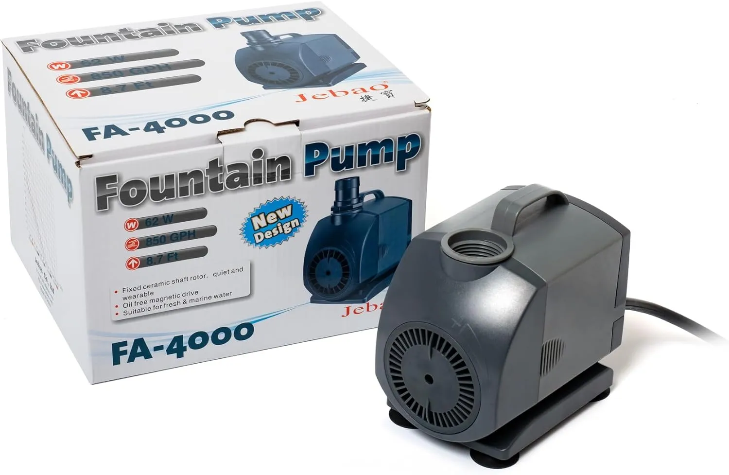 Jebao Submersible Fountain Pump for Hydroponics, Aquaponics, Waterfall, Fish Pond (FA-4000 850gph)