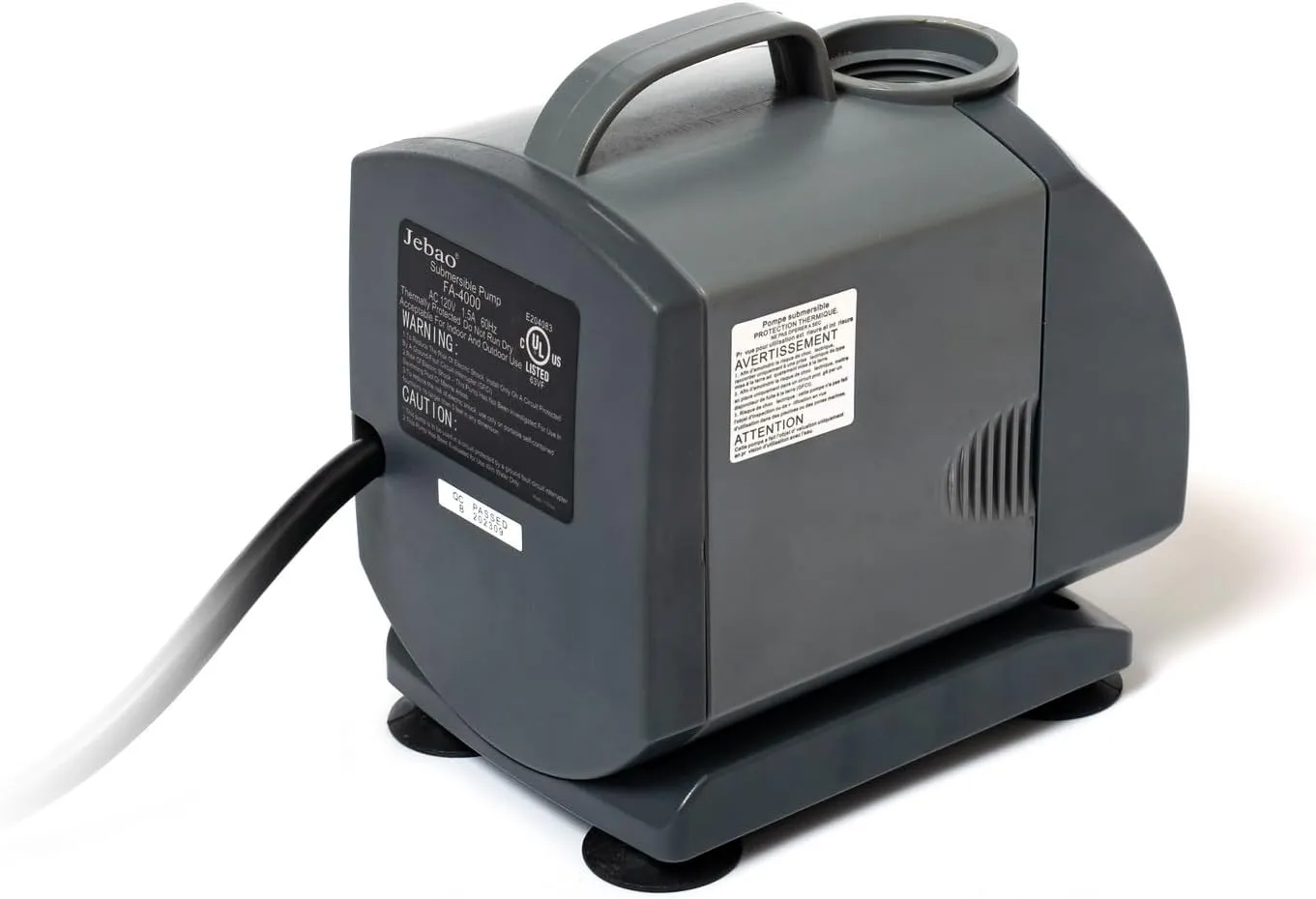 Jebao Submersible Fountain Pump for Hydroponics, Aquaponics, Waterfall, Fish Pond (FA-4000 850gph)