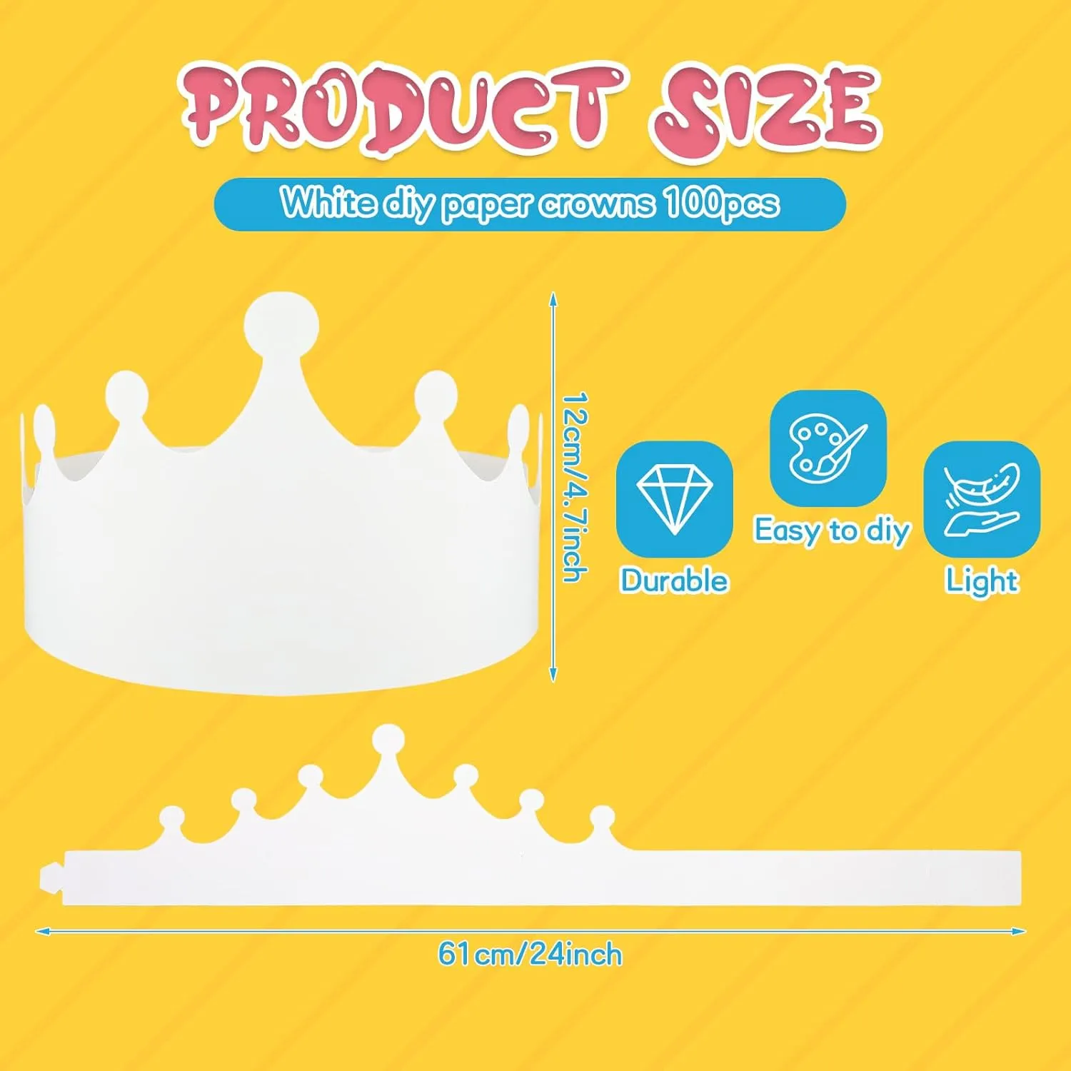 Jetec White Paper Crowns Kids DIY Birthday Crowns for Classroom Birthday Party Hats Decorations Baby Shower Supplies