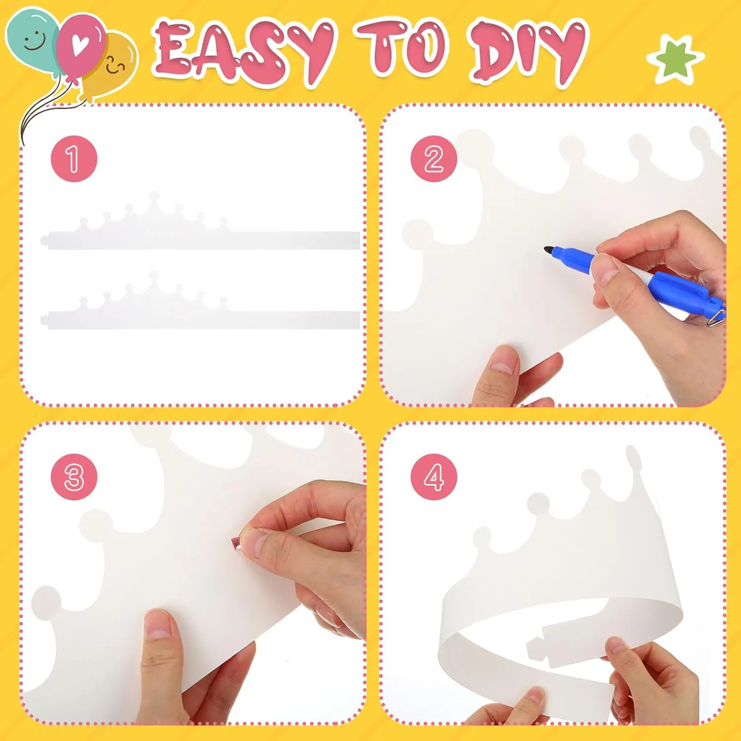 Jetec White Paper Crowns Kids DIY Birthday Crowns for Classroom Birthday Party Hats Decorations Baby Shower Supplies