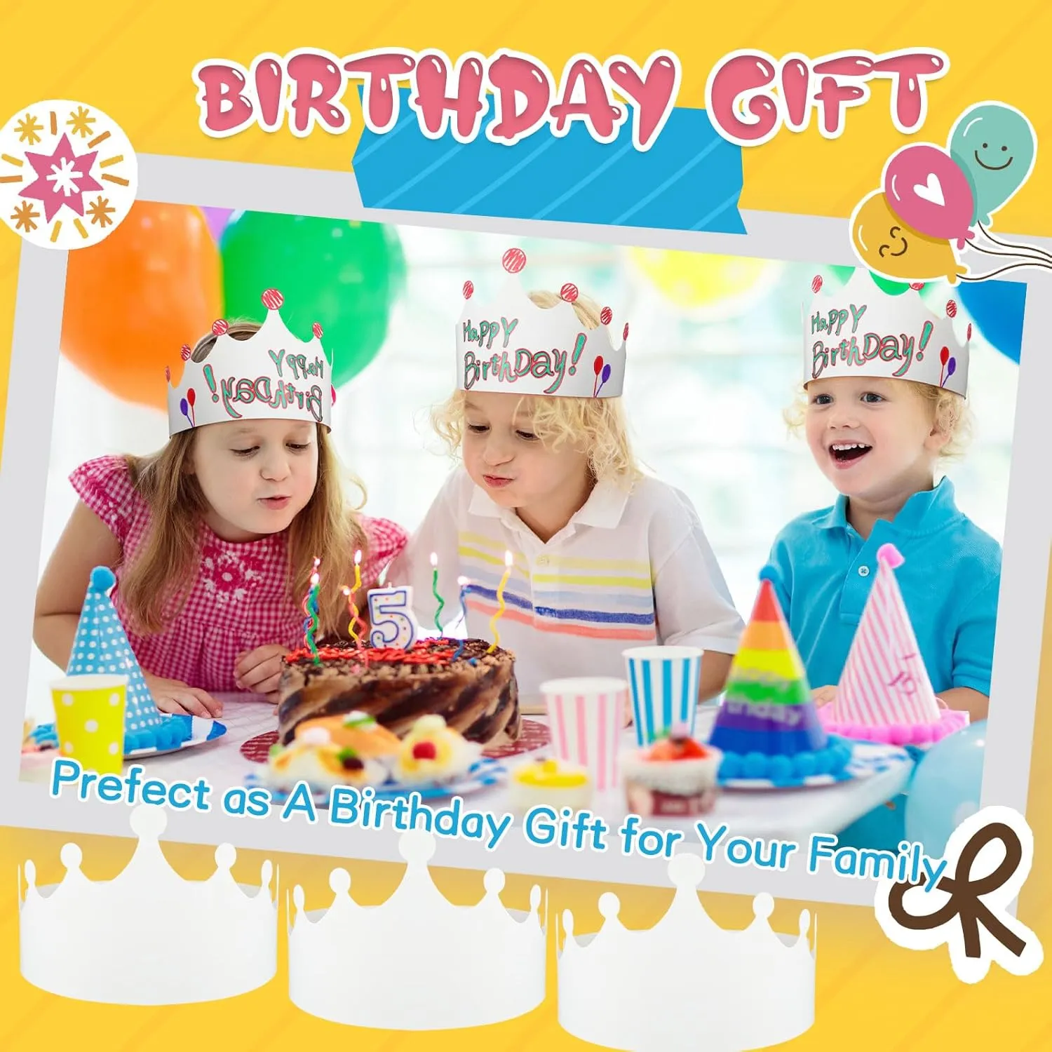 Jetec White Paper Crowns Kids DIY Birthday Crowns for Classroom Birthday Party Hats Decorations Baby Shower Supplies