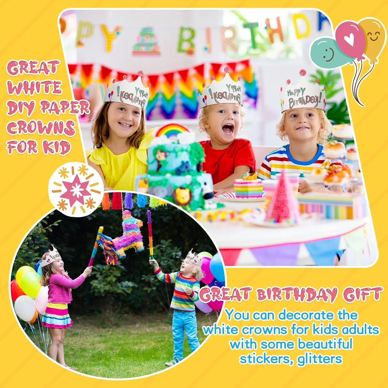 Jetec White Paper Crowns Kids DIY Birthday Crowns for Classroom Birthday Party Hats Decorations Baby Shower Supplies