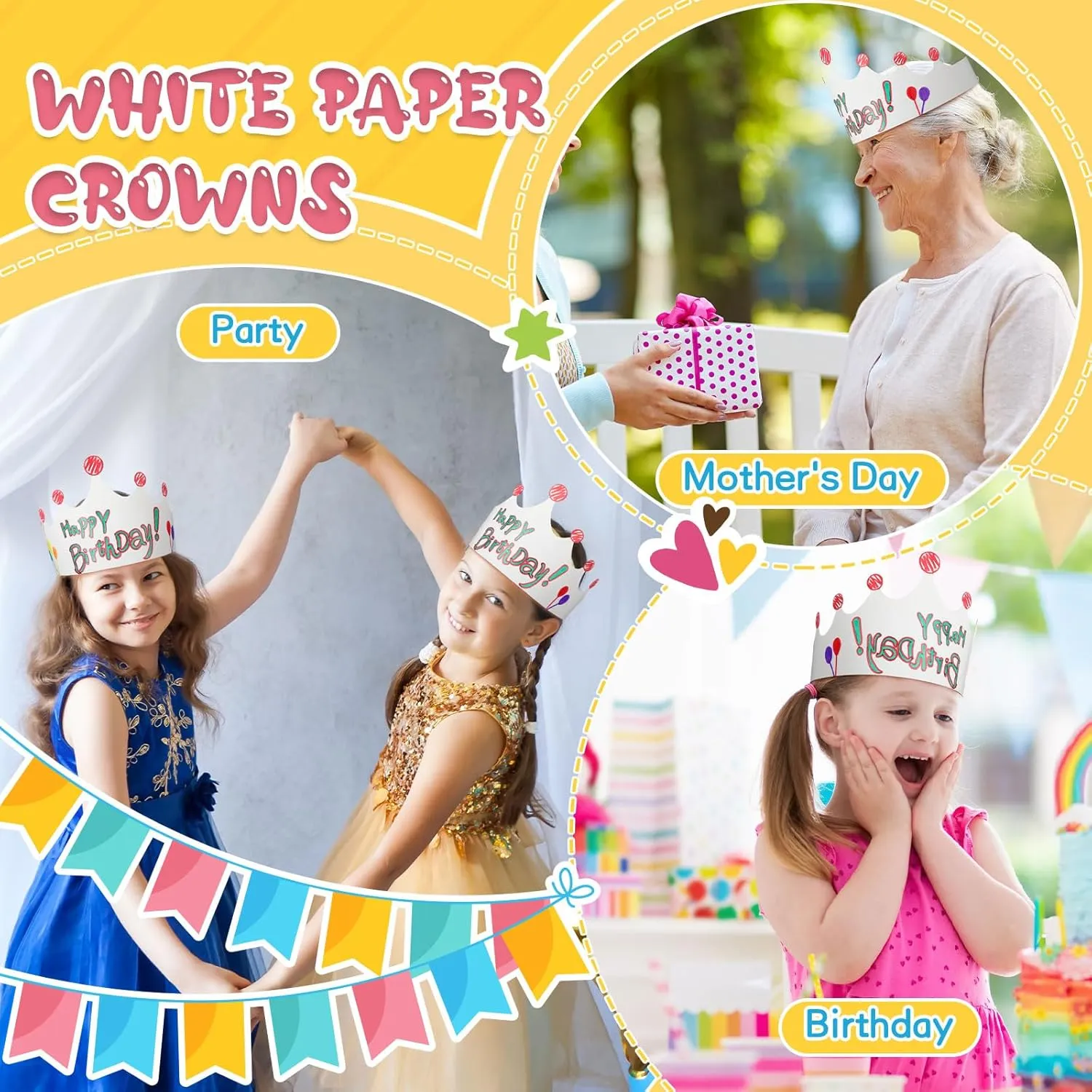 Jetec White Paper Crowns Kids DIY Birthday Crowns for Classroom Birthday Party Hats Decorations Baby Shower Supplies