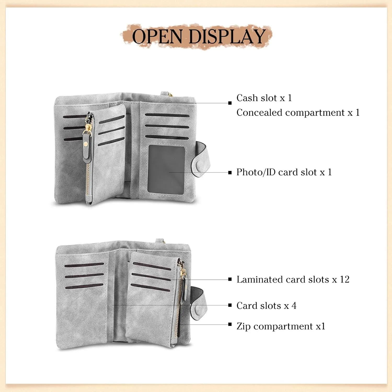 JewelOra Personalized Birth Flower Wallets for Women Custom Photo PU Leather Wallet Coin Purse Card Holder Zipper Coin Purse with Wrist Strap for Women Mother's Day(Style 1, Grey)