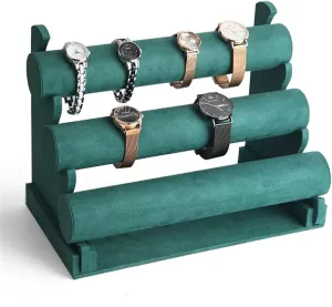 Jewelry Organizer Green Velvet Bracelet Display Stand 1/2/3 Tiers Detachable T-shaped Watch Stand for Jewelry Storage Box Exhibition Room Decor Aesthetic (Color : C)