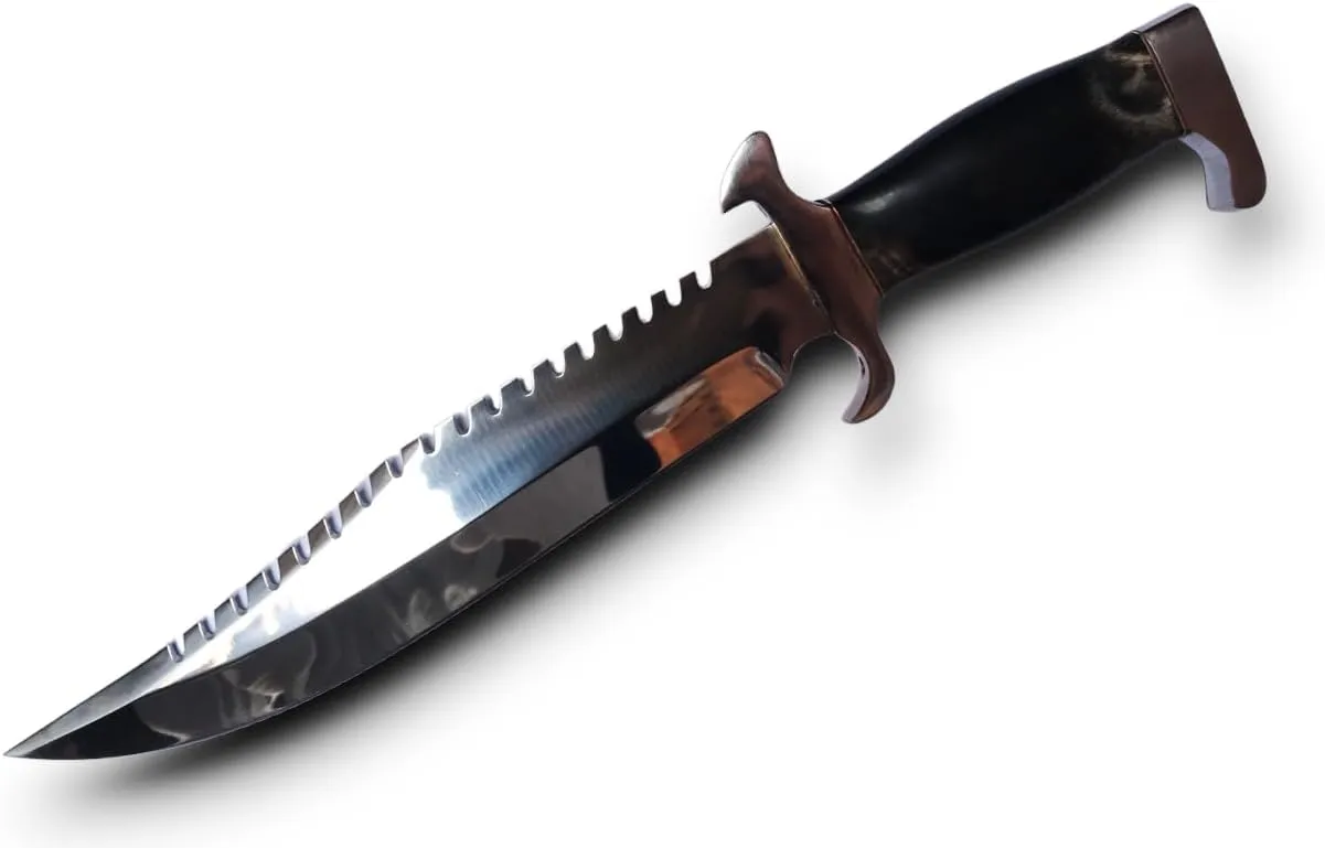 Jimm Bowie Full Serrated Knife 440C Steel Razor Sharp With Leather Sheath JBSK-8854