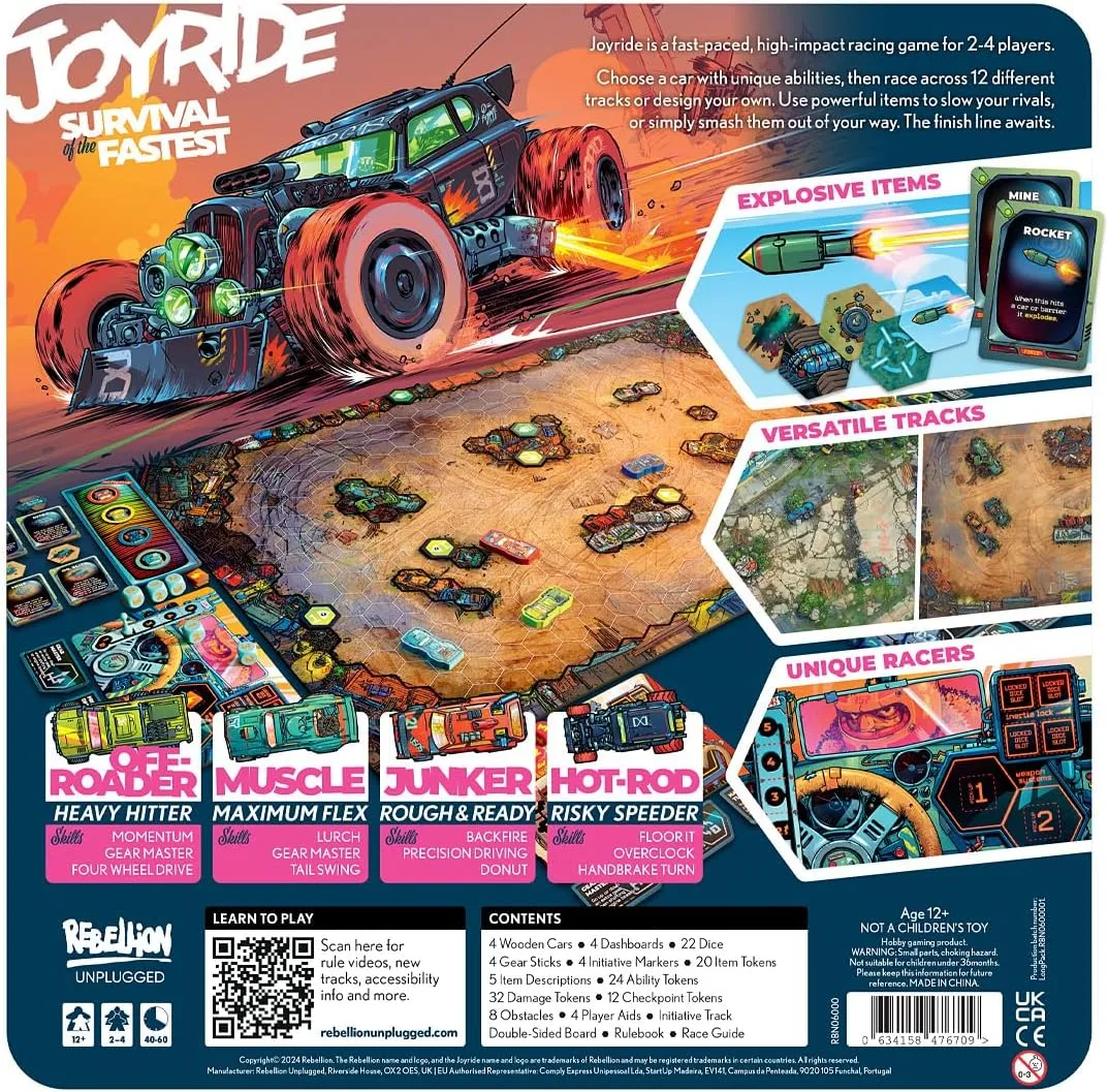 Joyride: Survival of The Fastest - Car Combat Board Game, Battle On Maps & Racetracks, Ages 12 , 2-4 Players
