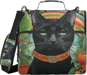 Jungle Black Cat Green Zippered Binder Bag with Handle Easy to Carry 1.5 Inch 3 Rings Storage Bag Portfolio Binder Storage Container