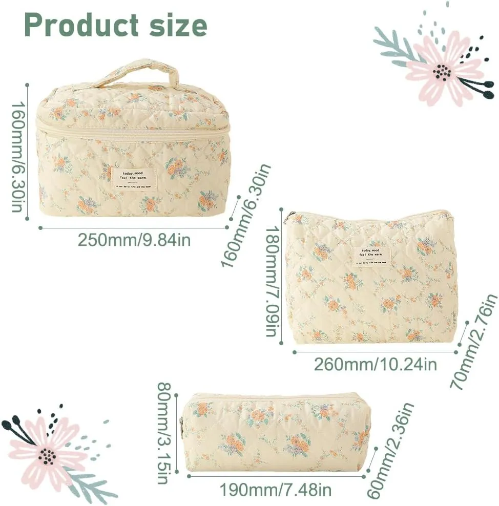 Juoxeepy Quilted Makeup Bag Floral Cotton Cosmetic Bag Jolly House Toiletry Bag Coquette Aesthetic Makeup Bag Cosmetic