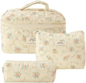 Juoxeepy Quilted Makeup Bag Floral Cotton Cosmetic Bag Jolly House Toiletry Bag Coquette Aesthetic Makeup Bag Cosmetic