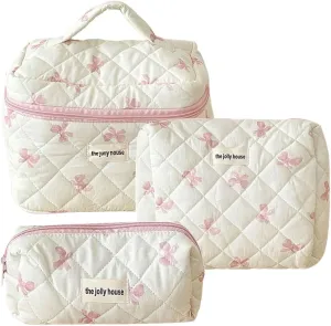 Juoxeepy Quilted Makeup Bag Floral Cotton Cosmetic Bag Jolly House Toiletry Bag Coquette Aesthetic Makeup Bag Cosmetic