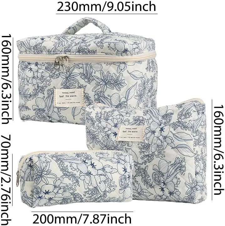 Juoxeepy Quilted Makeup Bag Floral Cotton Cosmetic Bag Jolly House Toiletry Bag Coquette Aesthetic Makeup Bag Cosmetic