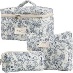 Juoxeepy Quilted Makeup Bag Floral Cotton Cosmetic Bag Jolly House Toiletry Bag Coquette Aesthetic Makeup Bag Cosmetic