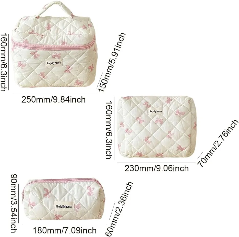 Juoxeepy Quilted Makeup Bag Floral Cotton Cosmetic Bag Jolly House Toiletry Bag Coquette Aesthetic Makeup Bag Cosmetic