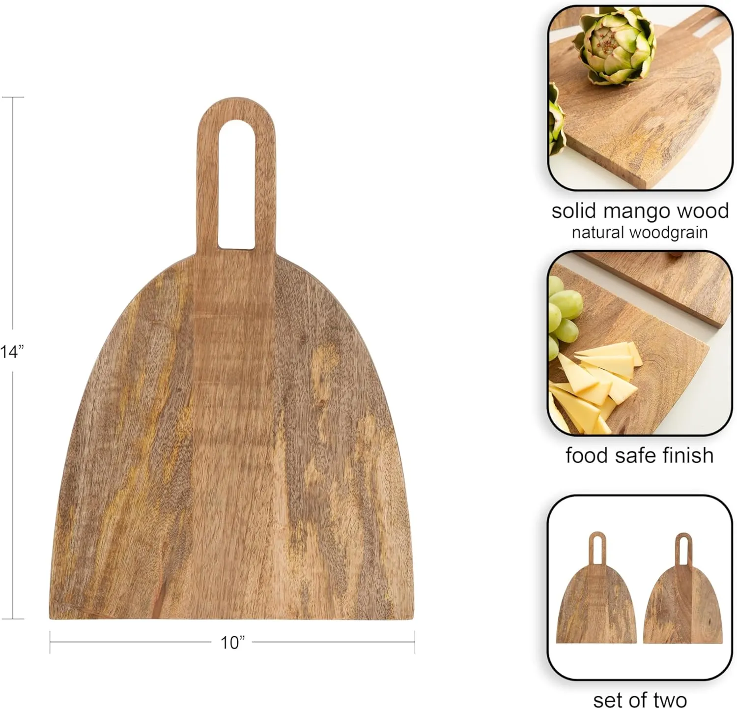 Kate and Laurel Staven Transitional Two-Piece Serving Boards Set, 14 x 10, Set of 2, Natural Wood, Modern Food-Safe Charcuterie Boards from Solid Mango Wood for Use as Kitchen Countertop Décor