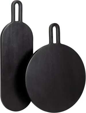 Kate and Laurel Staven Transitional Two-Piece Serving Boards Set, 7 x 22 and 14 x 18, Black, Modern Food-Safe Charcuterie Boards with Solid Mango Construction for Use as Kitchen Countertop Décor