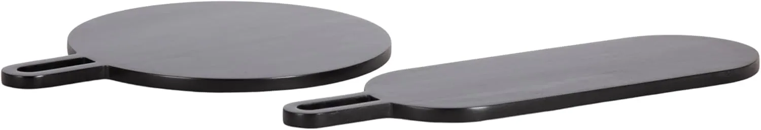 Kate and Laurel Staven Transitional Two-Piece Serving Boards Set, 7 x 22 and 14 x 18, Black, Modern Food-Safe Charcuterie Boards with Solid Mango Construction for Use as Kitchen Countertop Décor