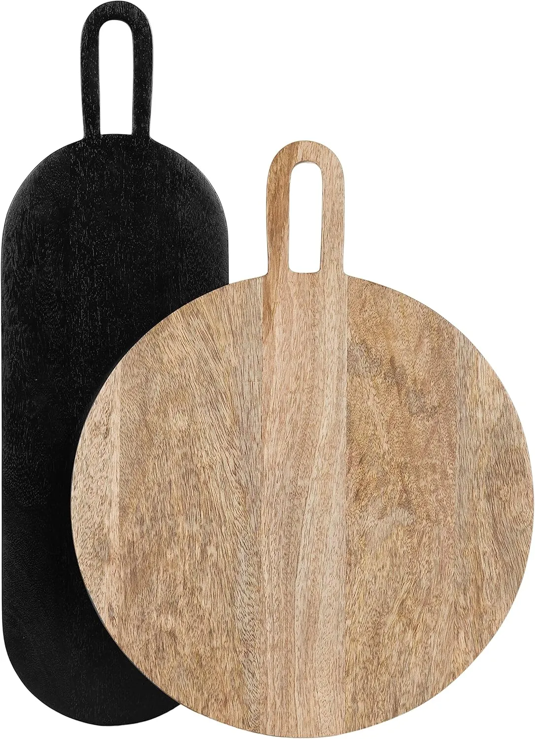 Kate and Laurel Staven Transitional Two-Piece Serving Boards Set, 7 x 22 and 14 x 18, Natural Brown and Black, Modern Food-Safe Charcuterie Boards with Solid Mango Construction