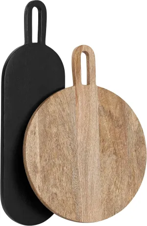 Kate and Laurel Staven Transitional Two-Piece Serving Boards Set, 7 x 22 and 14 x 18, Natural Brown and Black, Modern Food-Safe Charcuterie Boards with Solid Mango Construction