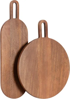 Kate and Laurel Staven Transitional Two-Piece Serving Boards Set, 7 x 22 and 14 x 18, Walnut Brown, Modern Food-Safe Charcuterie Boards from Solid Mango Wood for Use as Kitchen Countertop Décor