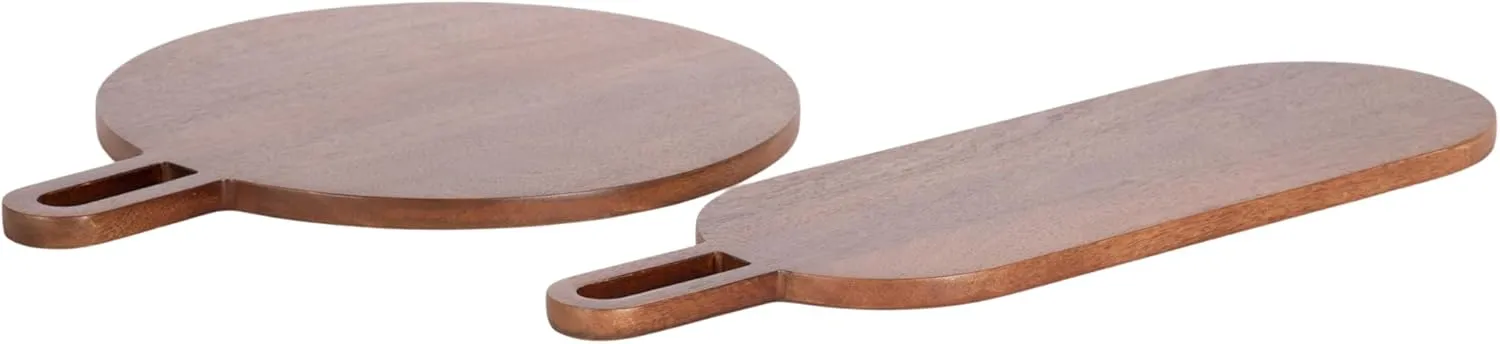 Kate and Laurel Staven Transitional Two-Piece Serving Boards Set, 7 x 22 and 14 x 18, Walnut Brown, Modern Food-Safe Charcuterie Boards from Solid Mango Wood for Use as Kitchen Countertop Décor