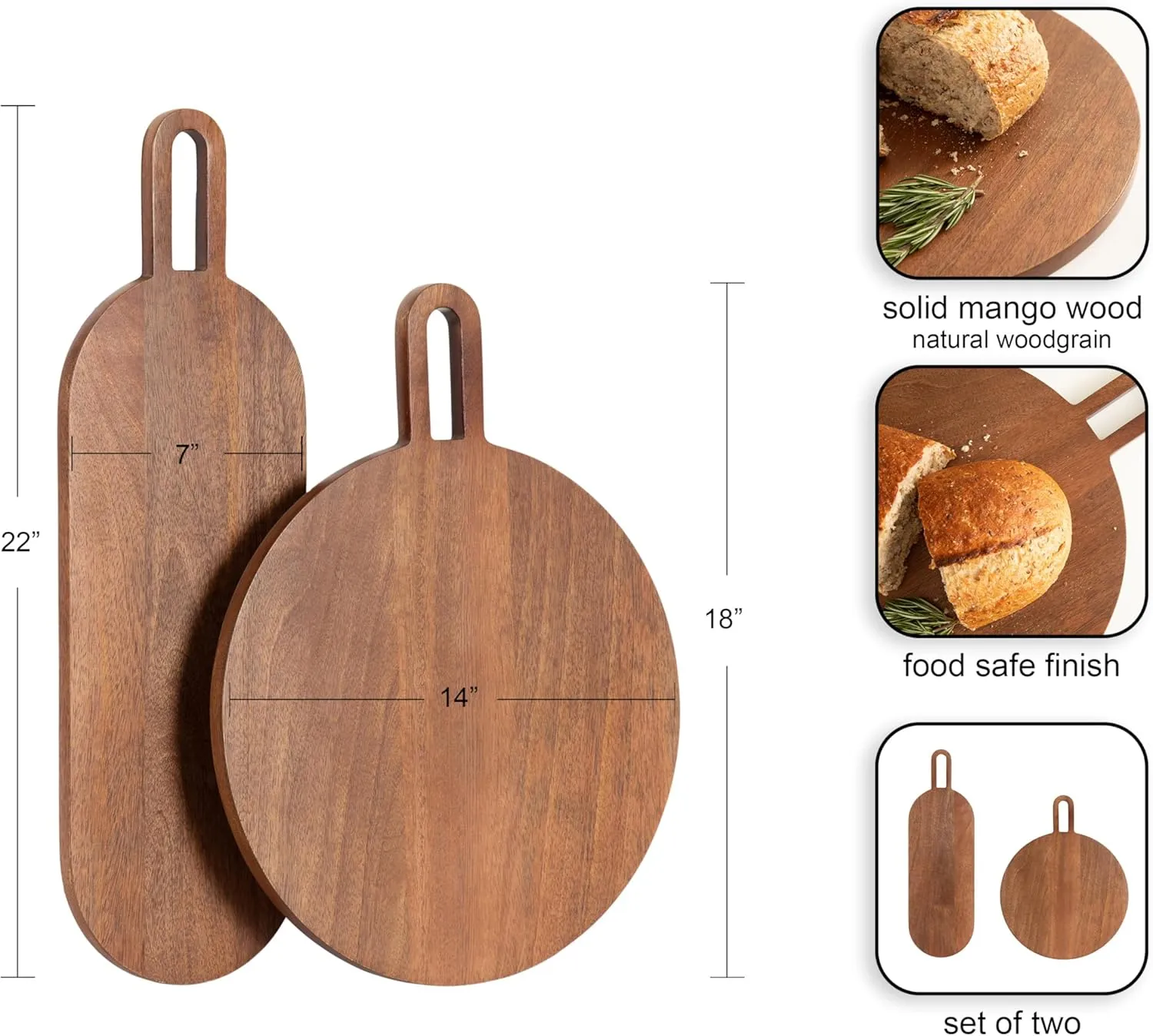 Kate and Laurel Staven Transitional Two-Piece Serving Boards Set, 7 x 22 and 14 x 18, Walnut Brown, Modern Food-Safe Charcuterie Boards from Solid Mango Wood for Use as Kitchen Countertop Décor