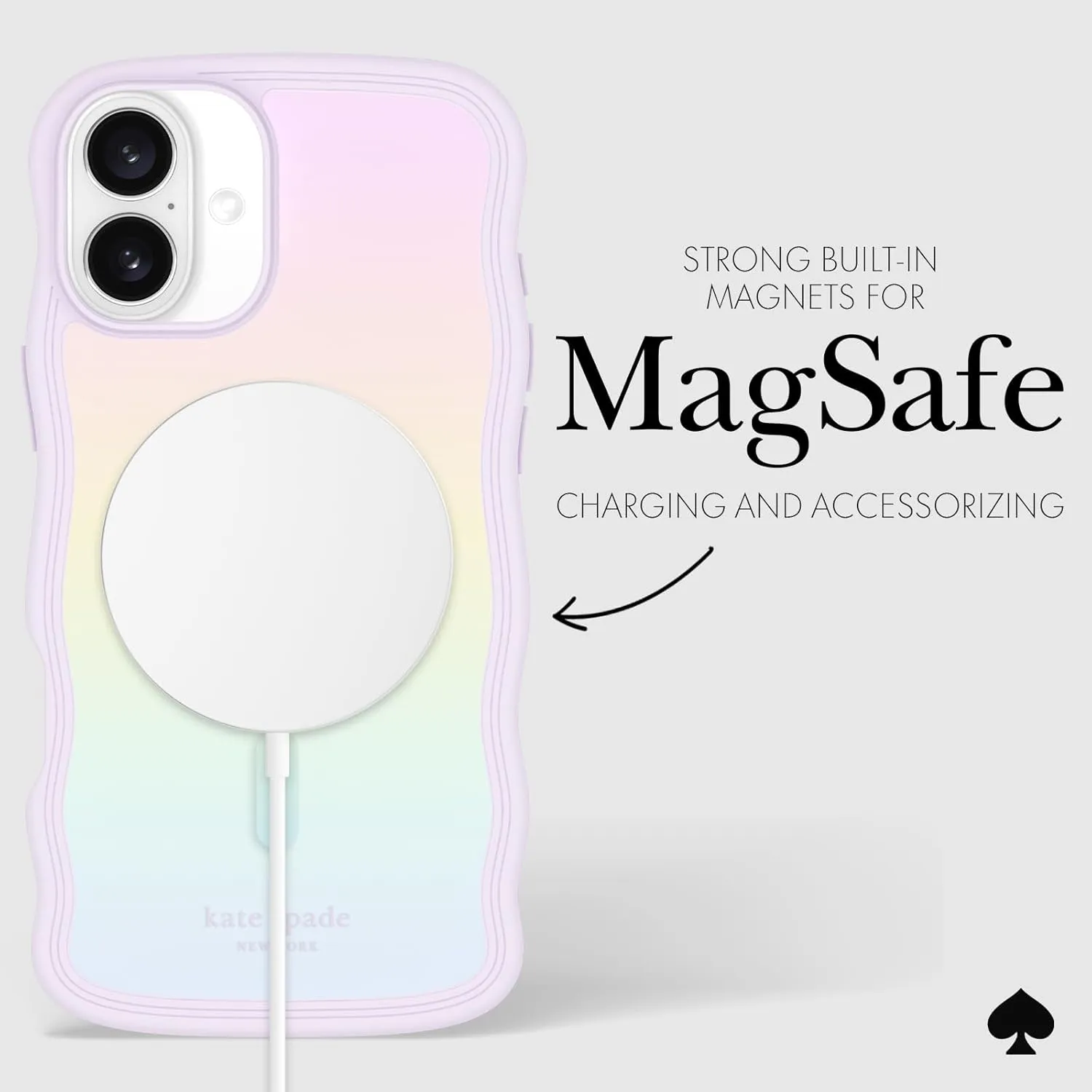 kate spade new york iPhone 16 Plus case - Compatible with MagSafe -Designer Phone Case - Wavy Opal Iridescent