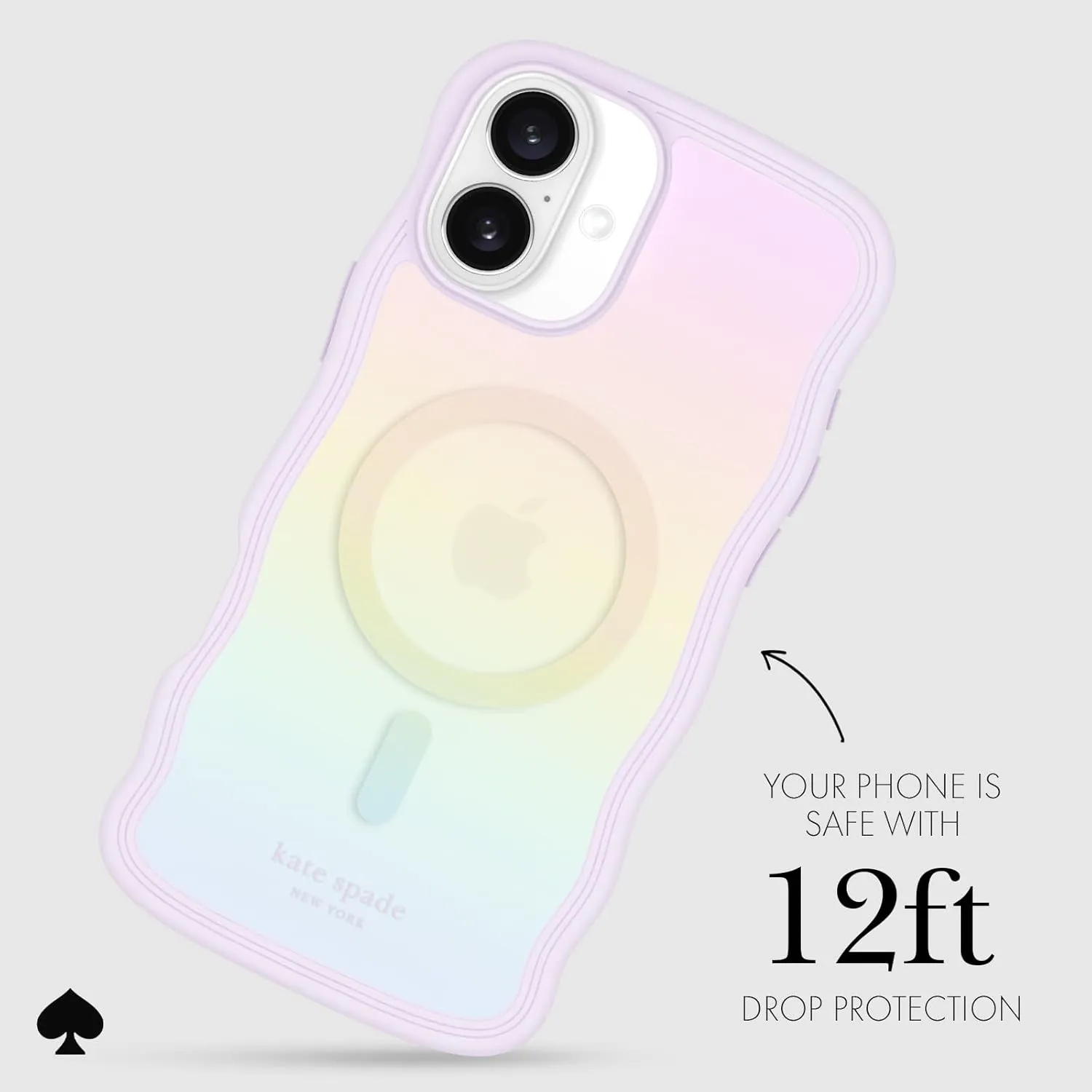 kate spade new york iPhone 16 Plus case - Compatible with MagSafe -Designer Phone Case - Wavy Opal Iridescent