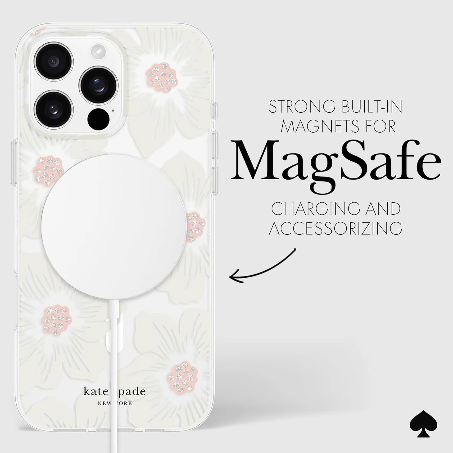 kate spade new york iPhone 16 Pro Max Case - Compatible with MagSafe - Designer Phone Case - Hollyhock Cream Floral