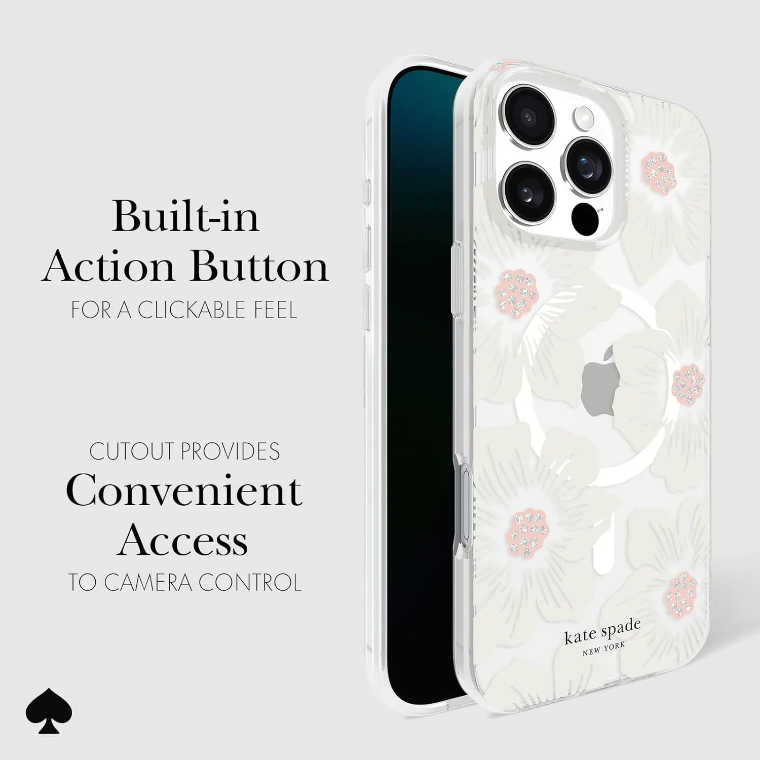 kate spade new york iPhone 16 Pro Max Case - Compatible with MagSafe - Designer Phone Case - Hollyhock Cream Floral