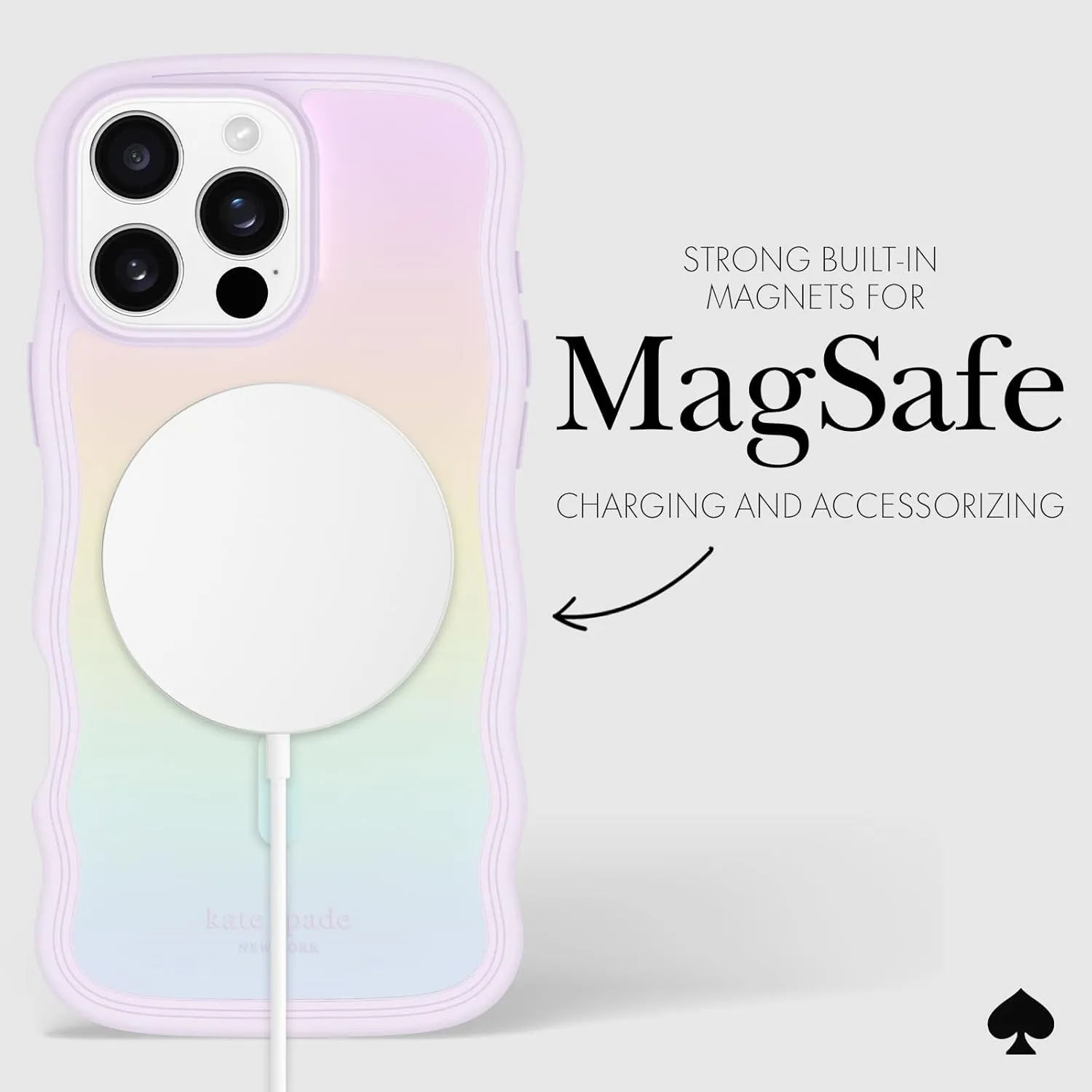 kate spade new york iPhone 16 Pro Max Case - Compatible with MagSafe - Designer Phone Case - Wavy Opal Iridescent