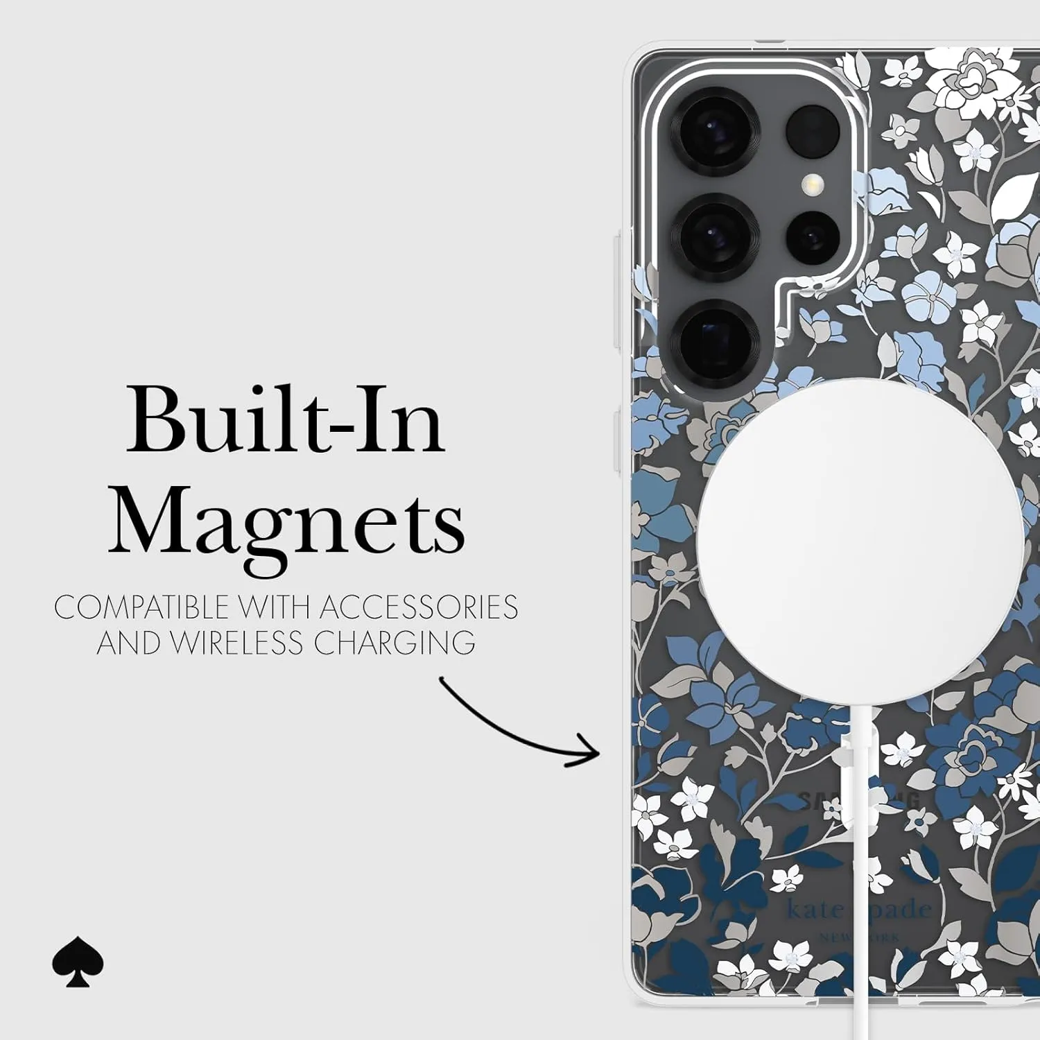 kate spade new york Samsung Galaxy S25 Ultra Case - [Magnetic and Wireless Charging] - Designer Phone Case - Flowerbed Blue Gems