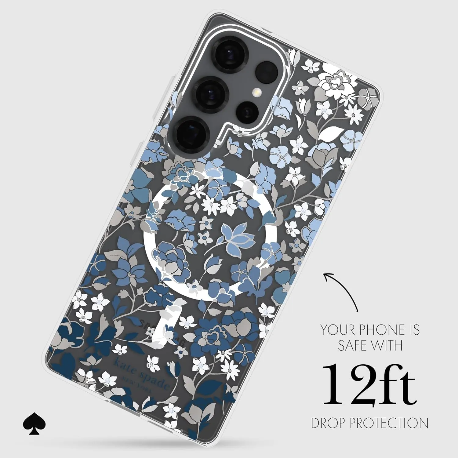 kate spade new york Samsung Galaxy S25 Ultra Case - [Magnetic and Wireless Charging] - Designer Phone Case - Flowerbed Blue Gems