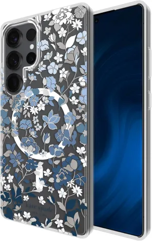kate spade new york Samsung Galaxy S25 Ultra Case - [Magnetic and Wireless Charging] - Designer Phone Case - Flowerbed Blue Gems