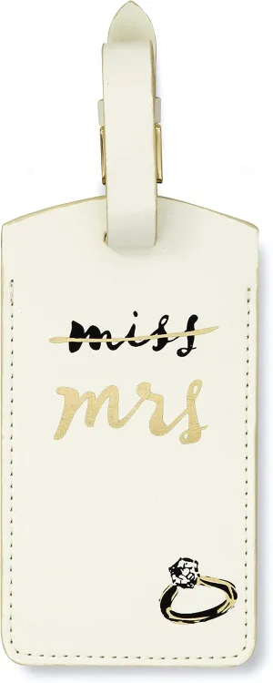 Kate Spade New York White Vegan Leather Luggage Tag, Bridal Gift for Bride, Cute Travel Tag for Honeymoon, Durable Suitcase Tag, Miss to Mrs.